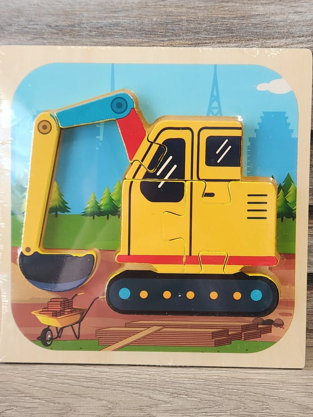 New Construction Wooden Puzzle Sealed Approximately 6 inch
